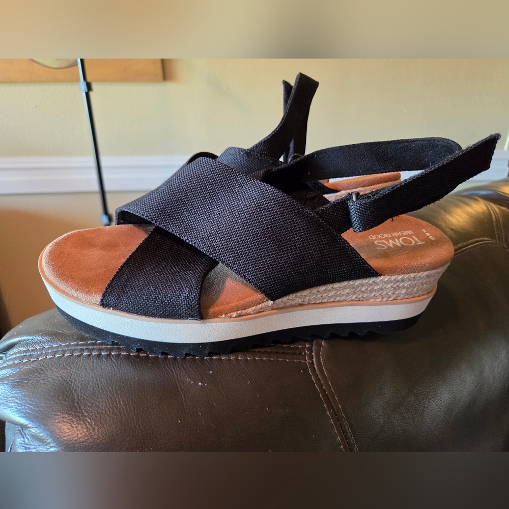 TOMS Diana Black Wedge Sandals- Size 10